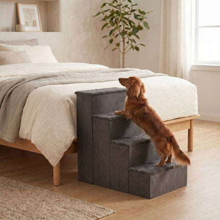 Foldable Dog Steps with Storage, Large, Grey
