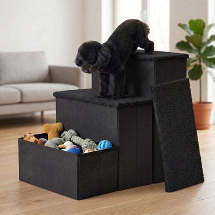 Foldable Dog Steps with Storage, Medium, Black