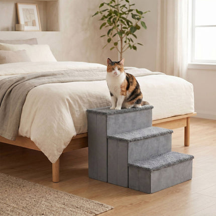 Foldable Dog Steps with Storage, Medium, Grey