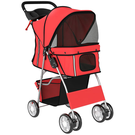 Foldable Dog Stroller, Red, Up to 10 kg, Cushion