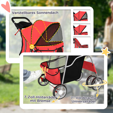 Foldable Dog Stroller, Red, Up to 10 kg, Cushion