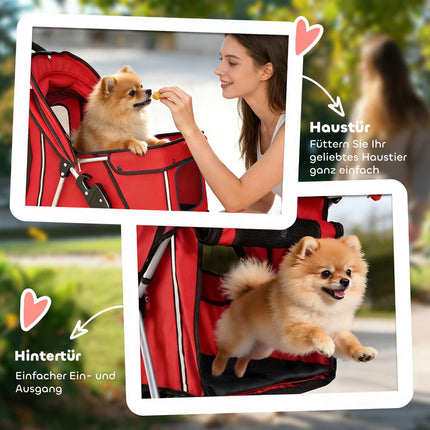 Foldable Dog Stroller, Red, Up to 10 kg, Cushion