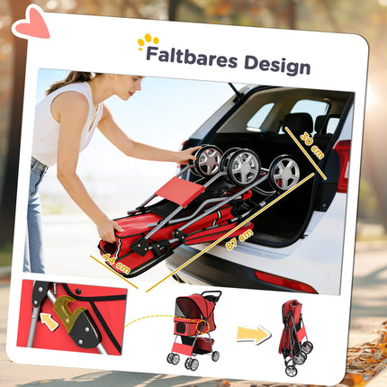 Foldable Dog Stroller, Red, Up to 10 kg, Cushion
