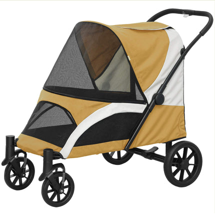 Foldable Dog Stroller for Large Dogs, 4 Wheels, Safety Leash, Brown
