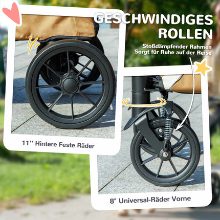 Foldable Dog Stroller for Large Dogs, 4 Wheels, Safety Leash, Brown