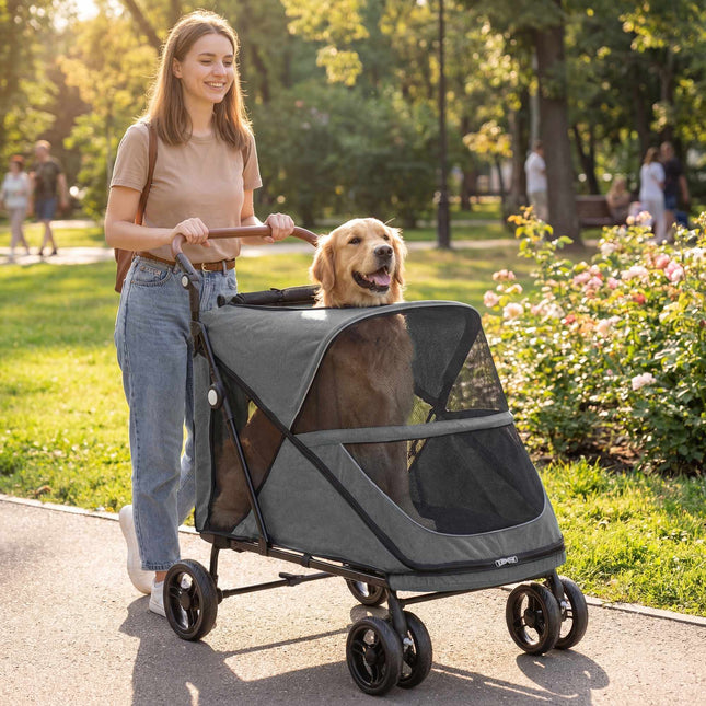 Foldable Dog Stroller for Large Dogs Up to 30kg, Grey