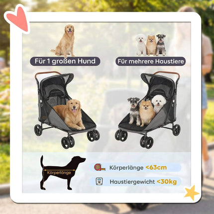 Foldable Dog Stroller for Large Dogs Up to 30kg, Grey