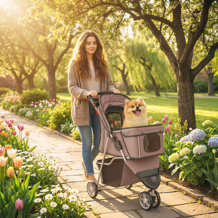 Foldable Dog Stroller up to 10 kg, Basket, Cup Holder