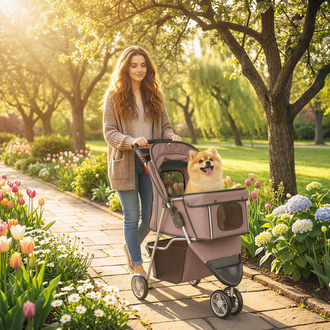 Foldable Dog Stroller up to 10 kg, Basket, Cup Holder