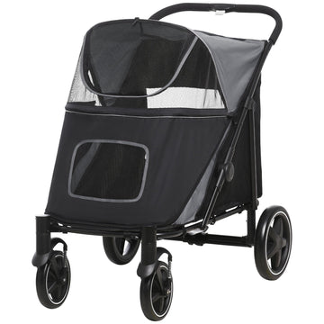 Foldable Dog Stroller with Adjustable Canopy, Grey, 30kg Capacity