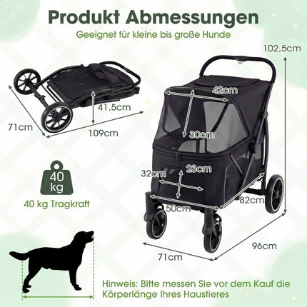 Foldable Dog Stroller with All-Terrain Wheels, Black