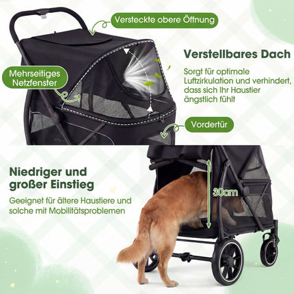 Foldable Dog Stroller with All-Terrain Wheels, Black