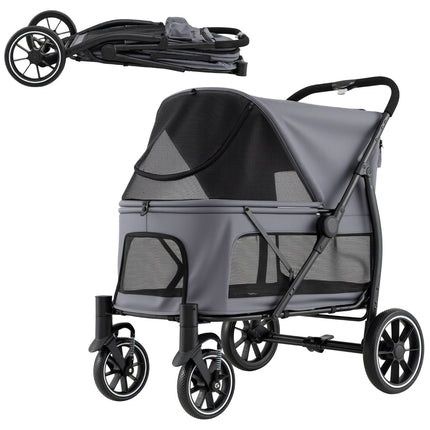 Foldable Dog Stroller with All-Terrain Wheels, Gray