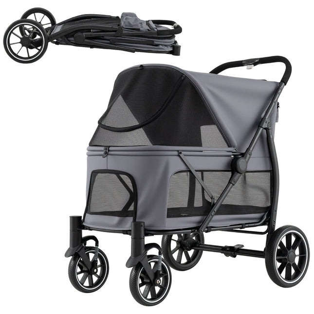 Foldable Dog Stroller with All-Terrain Wheels, Gray