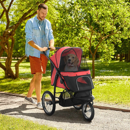 Foldable Dog Stroller with Sunshade, Red, 111x58x107 cm