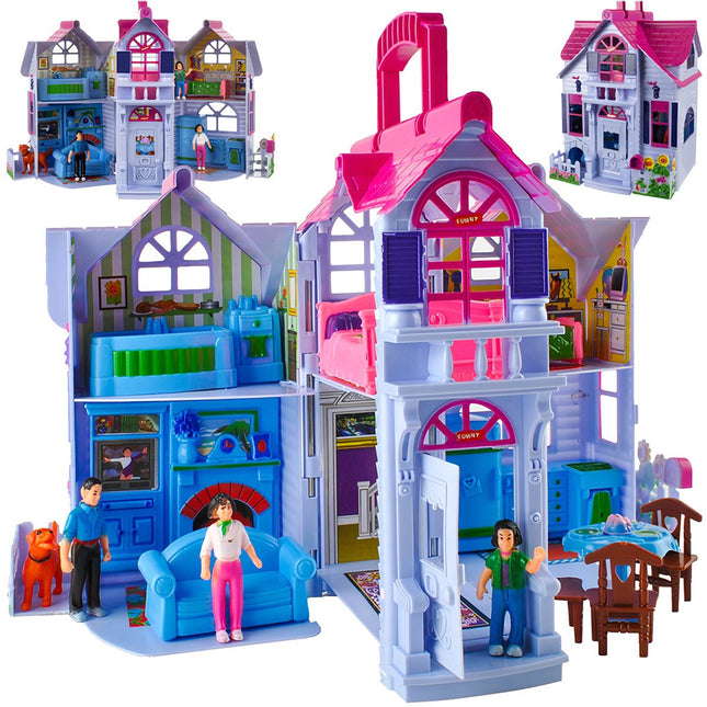 Foldable Dollhouse with 6 Rooms and Furniture Set