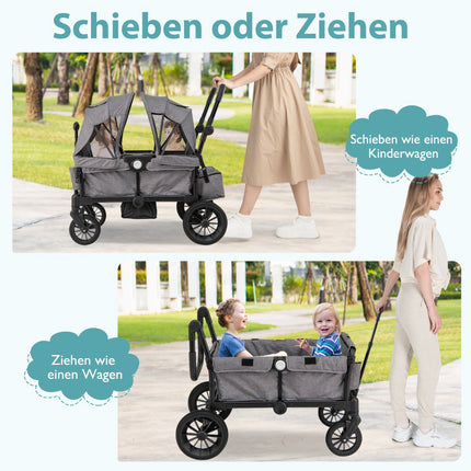 Foldable Double Stroller with Adjustable Handle, Grey