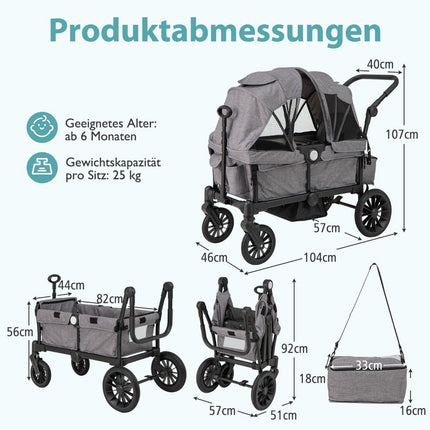 Foldable Double Stroller with Adjustable Handle, Grey