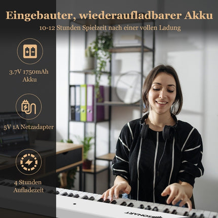 Foldable E-Keyboard Foldable with 88 Illuminated Keys Digital Keyboard Digital Keyboard White
