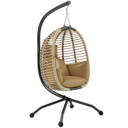 Foldable Egg-Shaped Hanging Chair with Stand, Beige