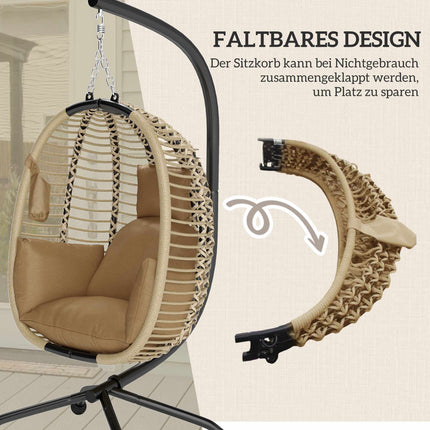 Foldable Egg-Shaped Hanging Chair with Stand, Beige