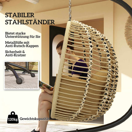 Foldable Egg-Shaped Hanging Chair with Stand, Beige