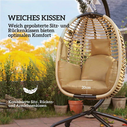 Foldable Egg-Shaped Hanging Chair with Stand, Beige