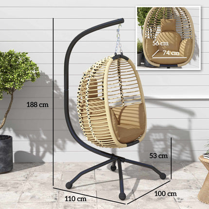 Foldable Egg-Shaped Hanging Chair with Stand, Beige