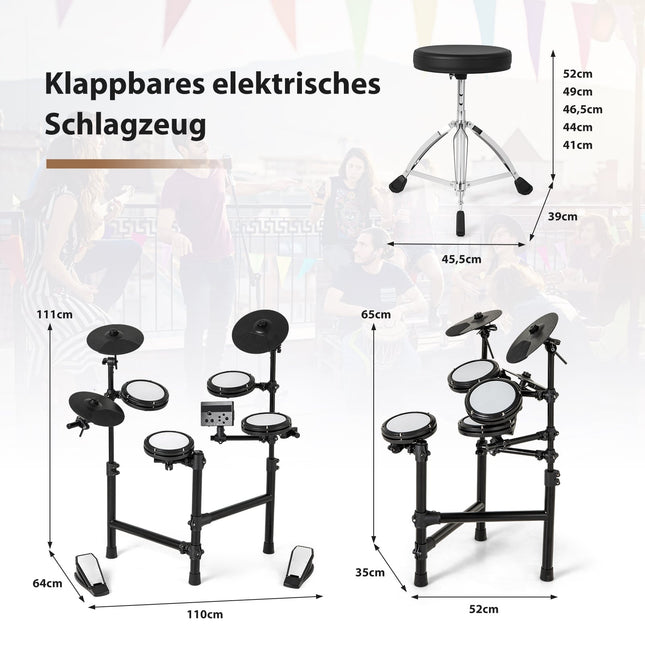 Opvouwbaar elektronisch drumstel met mesh pads, 150 geluiden