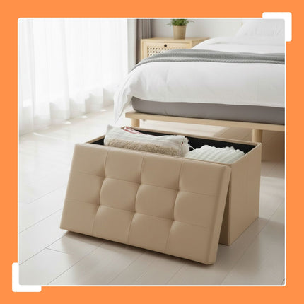Foldable Faux Leather Storage Bench – Seats Two