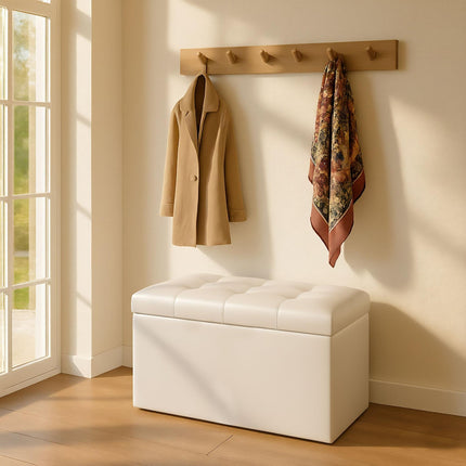 Foldable Faux Leather Storage Bench – Seats Two