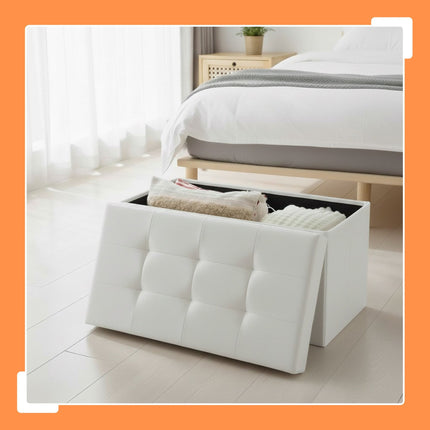 Foldable Faux Leather Storage Bench – Seats Two