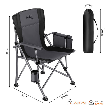 Foldable Fishing Chair With Cup Holder, 3 Pockets, Bag
