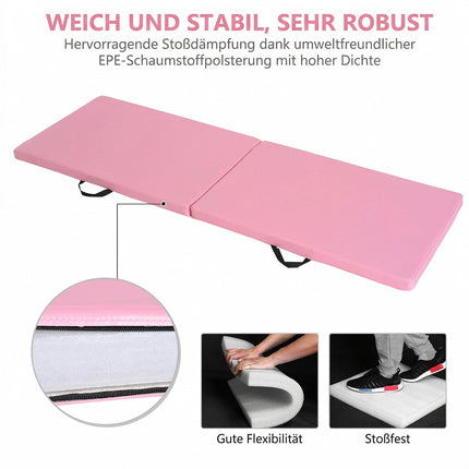 Foldable Fitness Mat with Handles, 180x60x5 cm, Pink