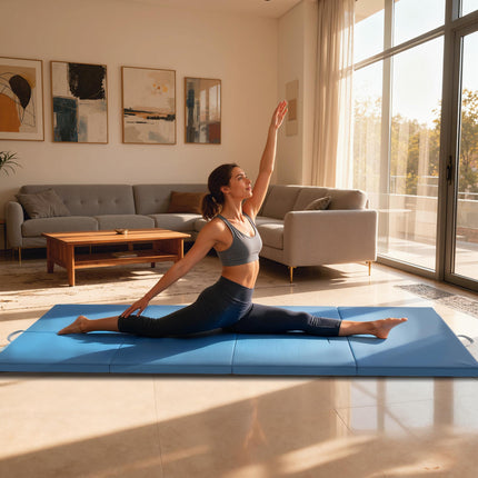 Foldable Fitness Mat with Handles, 240x120x5 cm, Light Blue