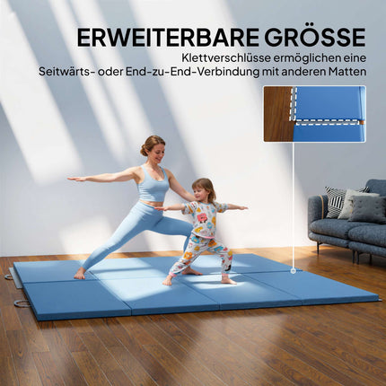 Foldable Fitness Mat with Handles, 240x120x5 cm, Light Blue
