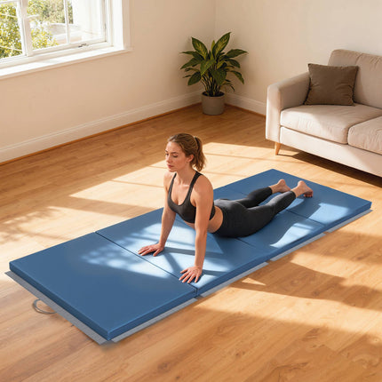 Foldable Fitness Mat with Handles, 240x120x5 cm, Light Blue