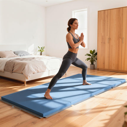 Foldable Fitness Mat with Handles, 240x120x5 cm, Light Blue