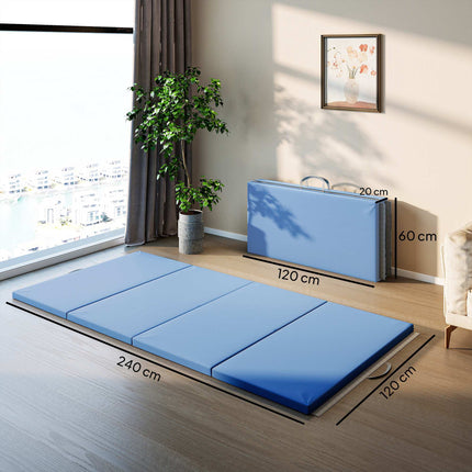 Foldable Fitness Mat with Handles, 240x120x5 cm, Light Blue