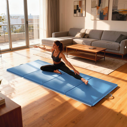 Foldable Fitness Mat with Handles, 240x120x5 cm, Light Blue