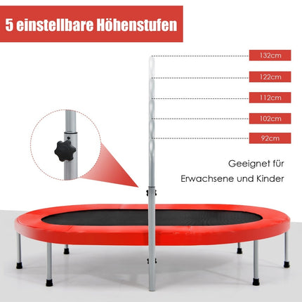 Foldable Fitness Trampoline with Adjustable Handle, Red, 150kg Capacity