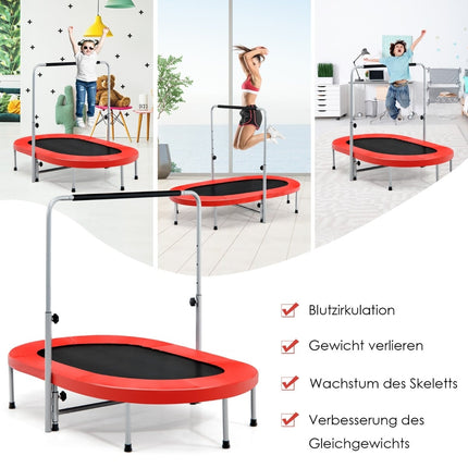 Foldable Fitness Trampoline with Adjustable Handle, Red, 150kg Capacity