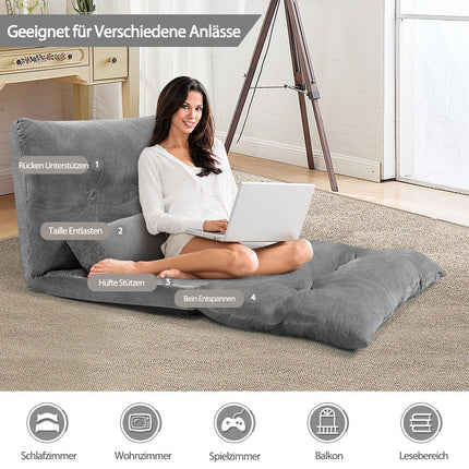 Foldable Floor Sofa Bed, Adjustable Backrest, Gray