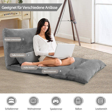 Foldable Floor Sofa Bed, Adjustable Backrest, Gray