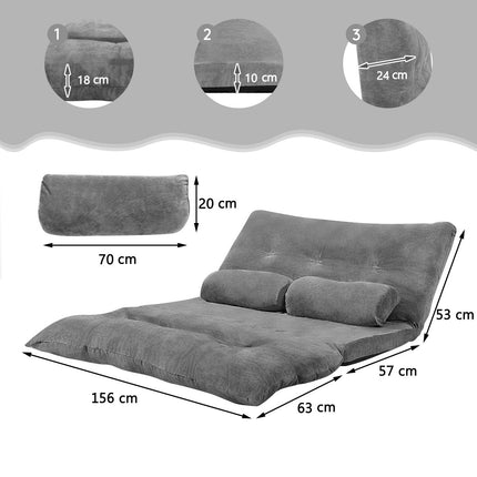 Foldable Floor Sofa Bed, Adjustable Backrest, Gray