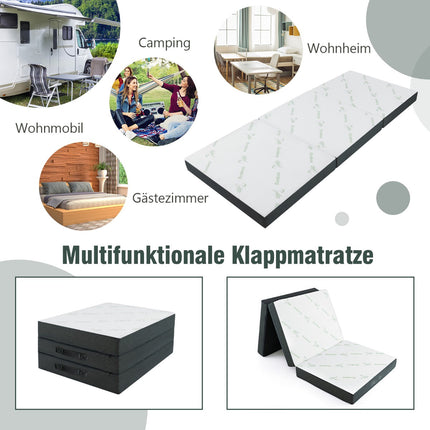 Foldable Foam Mattress, 10cm Thick, 193x80cm, White/Grey