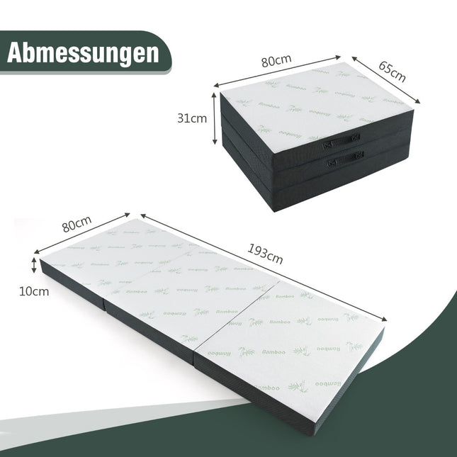 Foldable Foam Mattress, 10cm Thick, 193x80cm, White/Grey