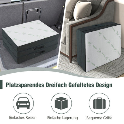 Foldable Foam Mattress, 10cm Thick, 193x80cm, White/Grey
