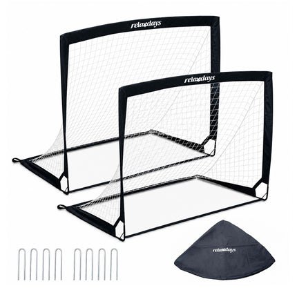 Foldable Football Goals Set, Black, with Carry Bag