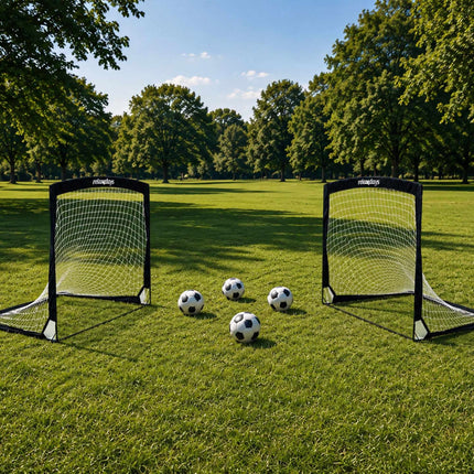 Foldable Football Goals Set, Black, with Carry Bag